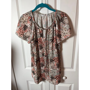 SimpleFun Floral Blouse L Brown Pink